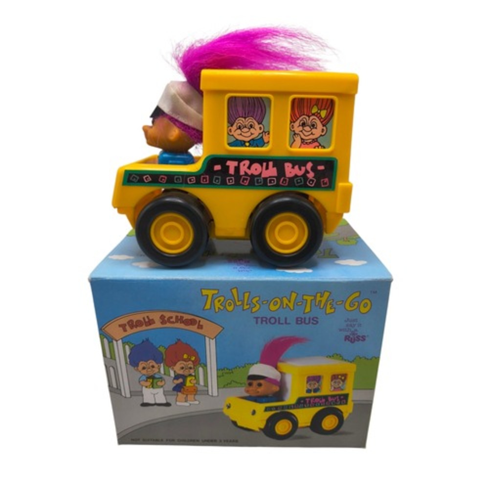 Vintage Russ Berrie Trolls On The Go Friction Powered Troll Bus